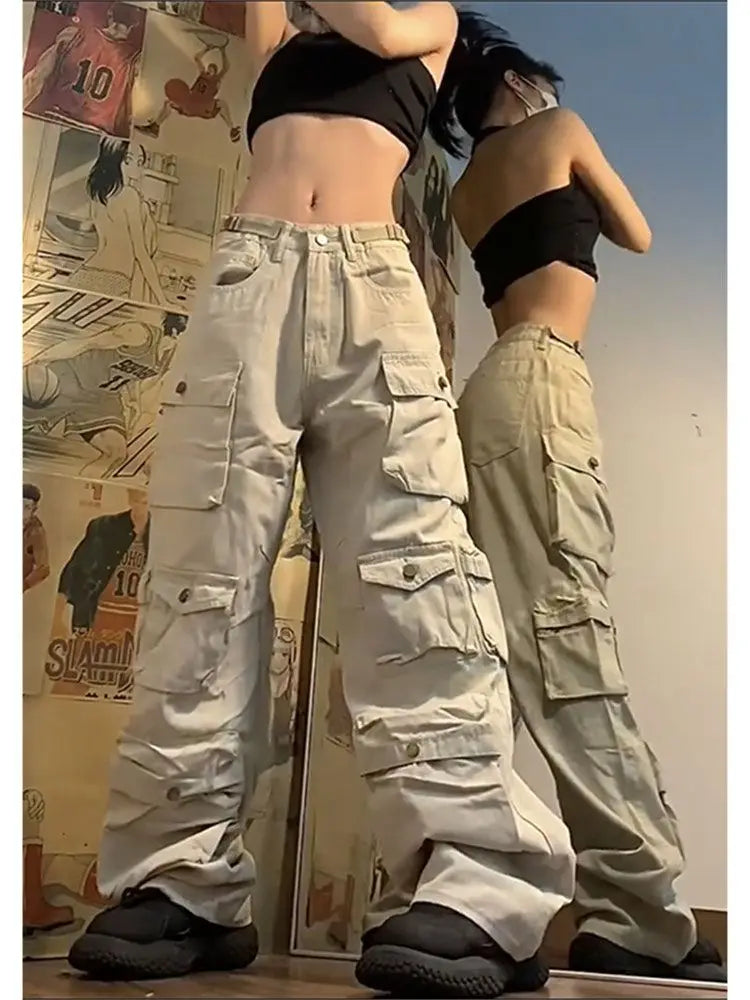 BiggOrange Women's Wide Leg Cargo Pants with Multi-Pocket Design
