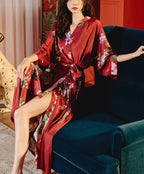 Women's Long Silk Satin Kimono Robe - Lightweight & Soft