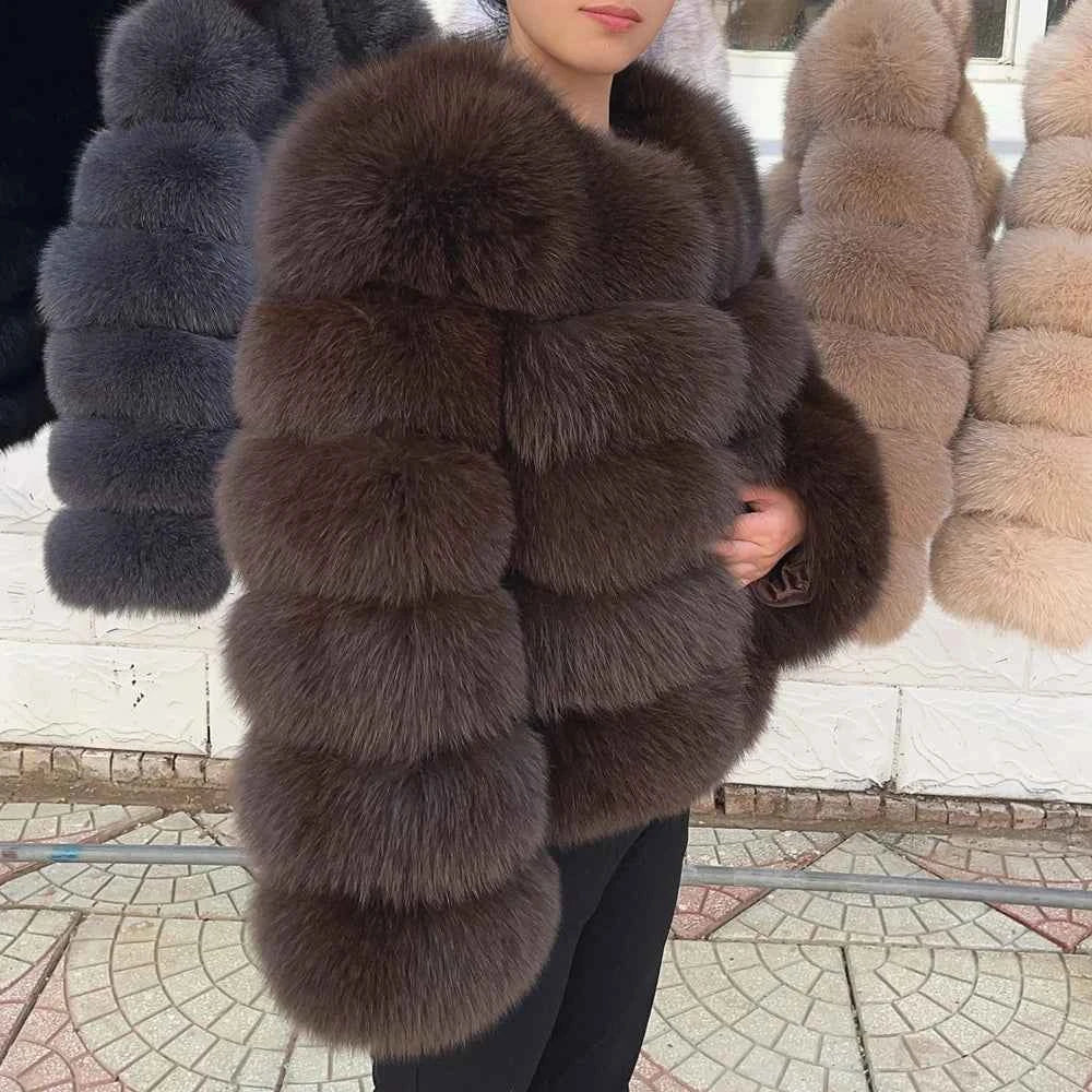 QUEENTINA Fox Fur Coat Real Winter Women'S Fashion Brown 2025 Leather And Skin Clothing Natural New In Coats & Jackets Outerwear