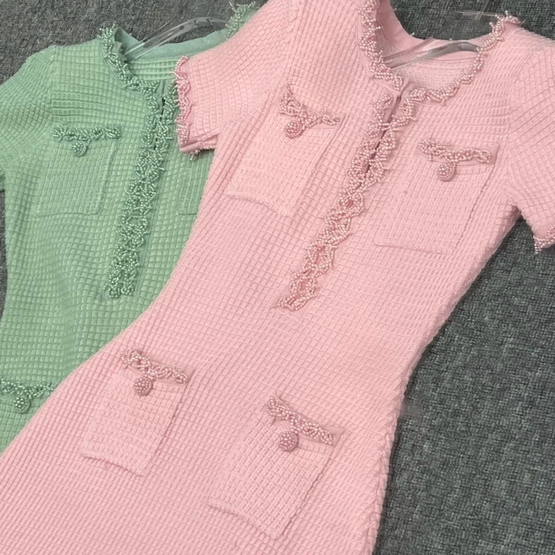 Spring/summer new Y2K high quality wool blend knit skirt Fashion commute front pocket fashion workwear knee length A-line skirt - SS69 