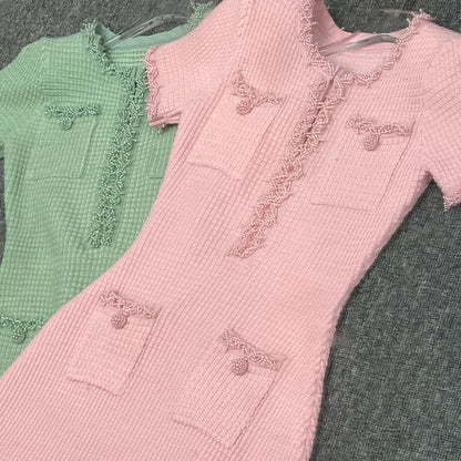 Spring/summer new Y2K high quality wool blend knit skirt Fashion commute front pocket fashion workwear knee length A-line skirt - SS69 