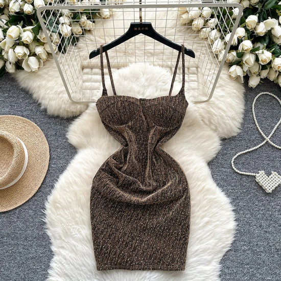 Sexy sleeveless glitter Backless Off Shoulder Fashion Birthday Party Evening Vestido Women Goth Slim Summer Hip Wrap Dress SS69 31.69 Gold / S