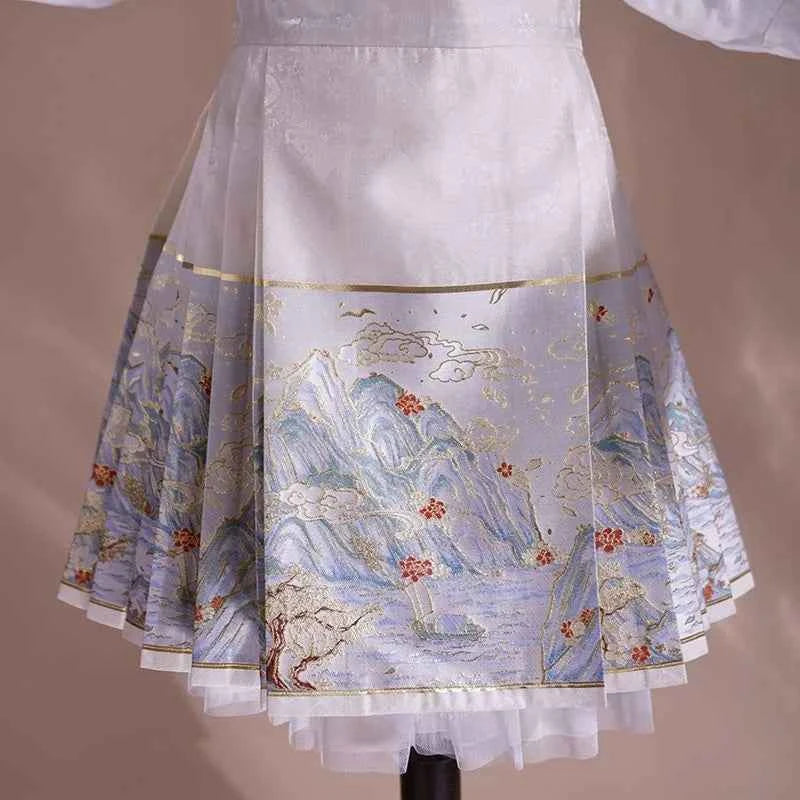 Summer New Short Horse Face Skirt White Short Set Retro Thickened Ming System Improved Han Element Chinese Style Tang Suit