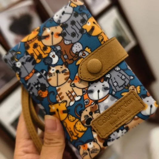 ISKYBOBCN Floral Print Short PU Leather Wallet with Zipper and Hasp Closure