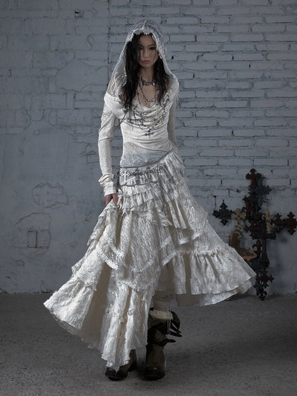 NO ROMANCE Fairy Sexy Punk Printing Half Transparent Lace Patch Knitted Long Sleeve Hooded Dresses Rock Gothic Design Vestidos SS69