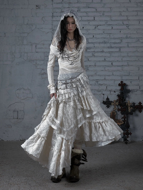 NO ROMANCE Fairy Sexy Punk Printing Half Transparent Lace Patch Knitted Long Sleeve Hooded Dresses Rock Gothic Design Vestidos SS69