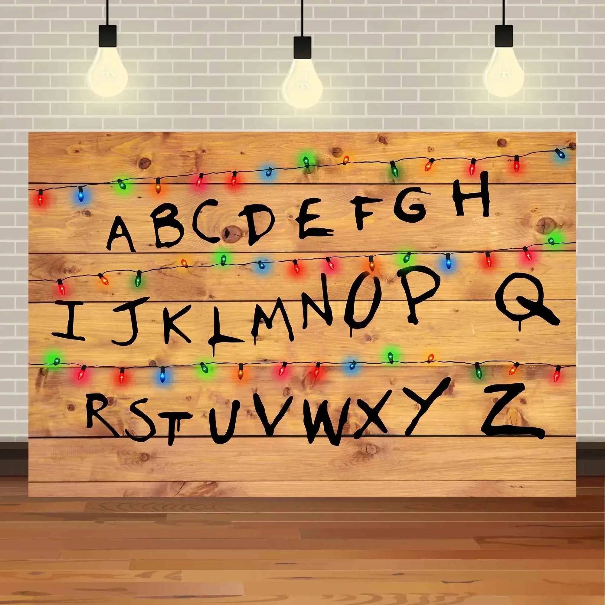 American TV Stranger Theme Background Lights Alphabet Episode Series Vinyl Banner Party Decoration Supplies Photo Prop Baby Gift