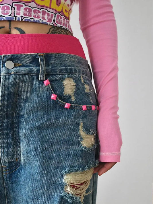 Deeptown Harajuku Kawaii Anime Graphic T Shirts Women Cutecore Cartoon Patchwork Tees Y2K Aesthetic Slim Crop Top Japanese 2000s SS69