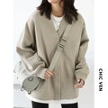 CHIC VEN Korean Autumn Winter Women's Sports Coat Casual Loose V-neck Sweatshirt for Women Thick Warm Tops Office Lady Female