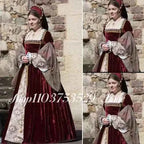 Velvet Evening Gown Victorian Tudor Queen Elizabeth Costume Historical Renaissance Ball Gown Anne Boleyn Red Dress