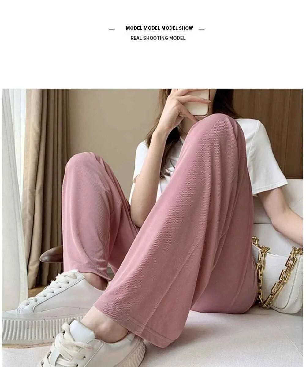 Summer Women's Maternity with Pockets Large Size Maternity Trousers Outside Wearing Thin Section of Ice Silk Draped Wide-Legged