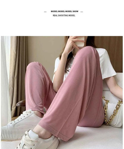 Summer Women's Maternity with Pockets Large Size Maternity Trousers Outside Wearing Thin Section of Ice Silk Draped Wide-Legged