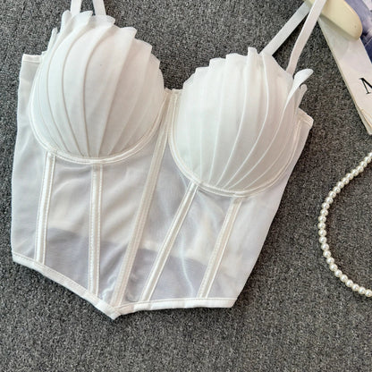 korean fashion mesh summer Fashion fishbone camis Corset  Slim Hotsweet Tank Top Women sweet crop top SS69