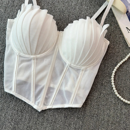 korean fashion mesh summer Fashion fishbone camis Corset  Slim Hotsweet Tank Top Women sweet crop top SS69