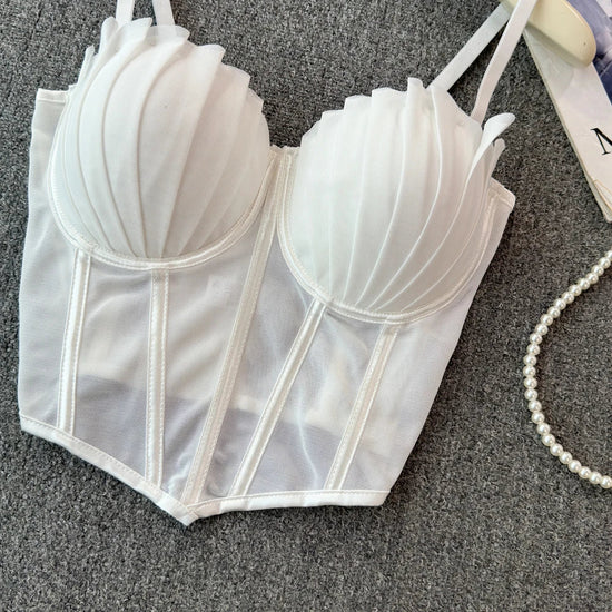 korean fashion mesh summer Fashion fishbone camis Corset  Slim Hotsweet Tank Top Women sweet crop top SS69