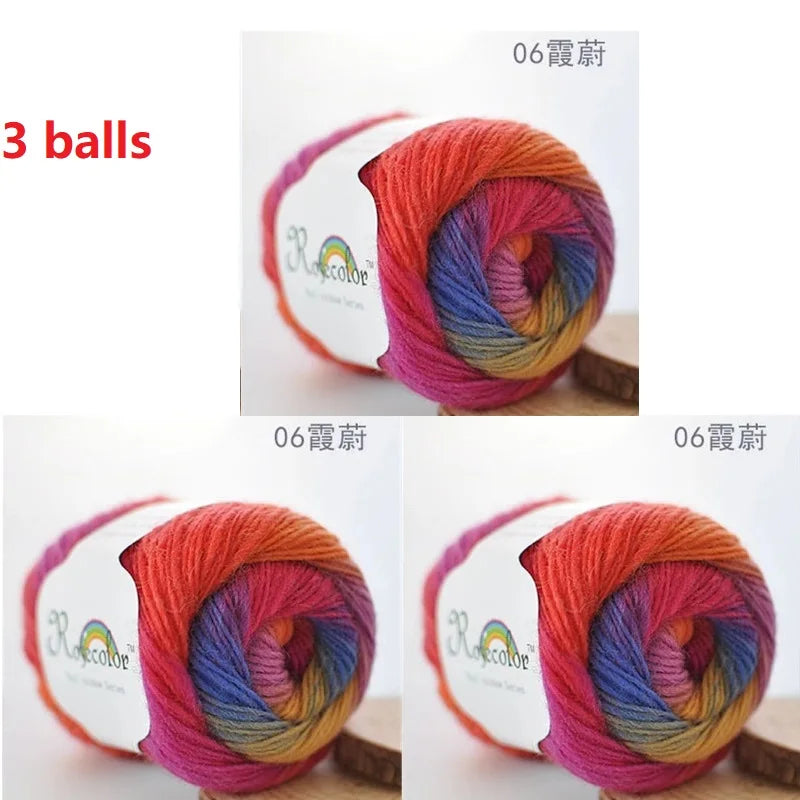 100% Wool Yarn Rainbow Color for Hand Knitting Crochet Plush Thickness Lanas Thread DIY Soft Scarf Shawl Sweater Free Shipping
