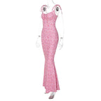 Hugcitar Women Floral Spaghetti Strap Bodycon Maxi Dress