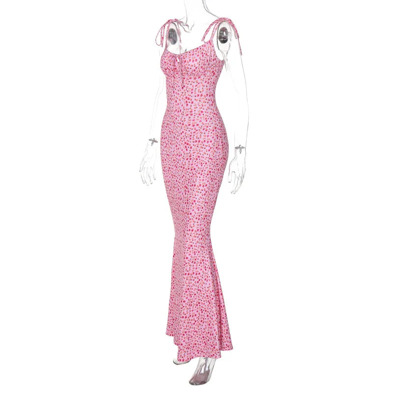Hugcitar Women Floral Spaghetti Strap Bodycon Maxi Dress
