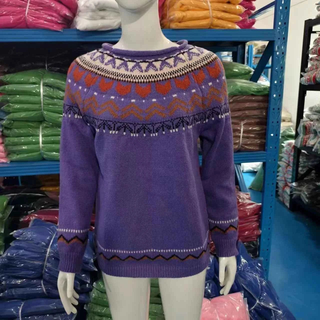 Spring Knitted Women's Sweater O-neck Long Sleeve Casual Loose Sweater Elegant Trendy Print Female Winter Fashion Ladies Clothes