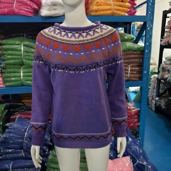 Spring Knitted Women's Sweater O-neck Long Sleeve Casual Loose Sweater Elegant Trendy Print Female Winter Fashion Ladies Clothes