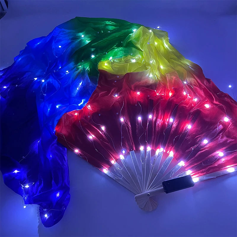150cm Long Silk Veil Fan With LED Light Bamboo Silk Fan Practice and Stage Performance Dance Costumes Belly Dance Accessories SS69