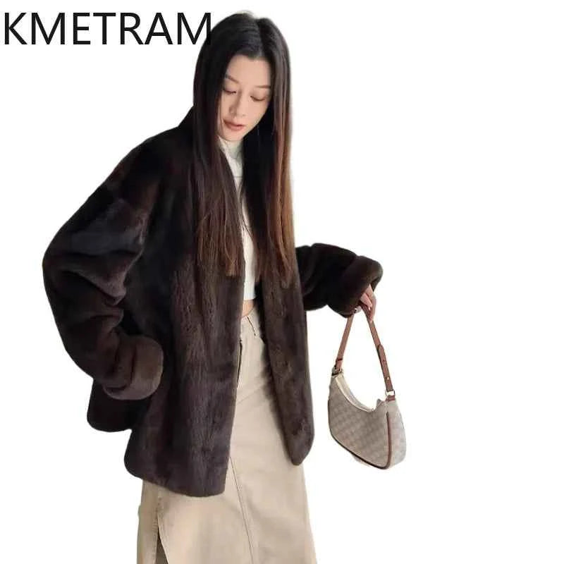 Winter Womens Real Mink Fur Coat High Quality V-neck Fur Jackets for Women New in Outerwears Luxury Clothes 2024 шуба женская