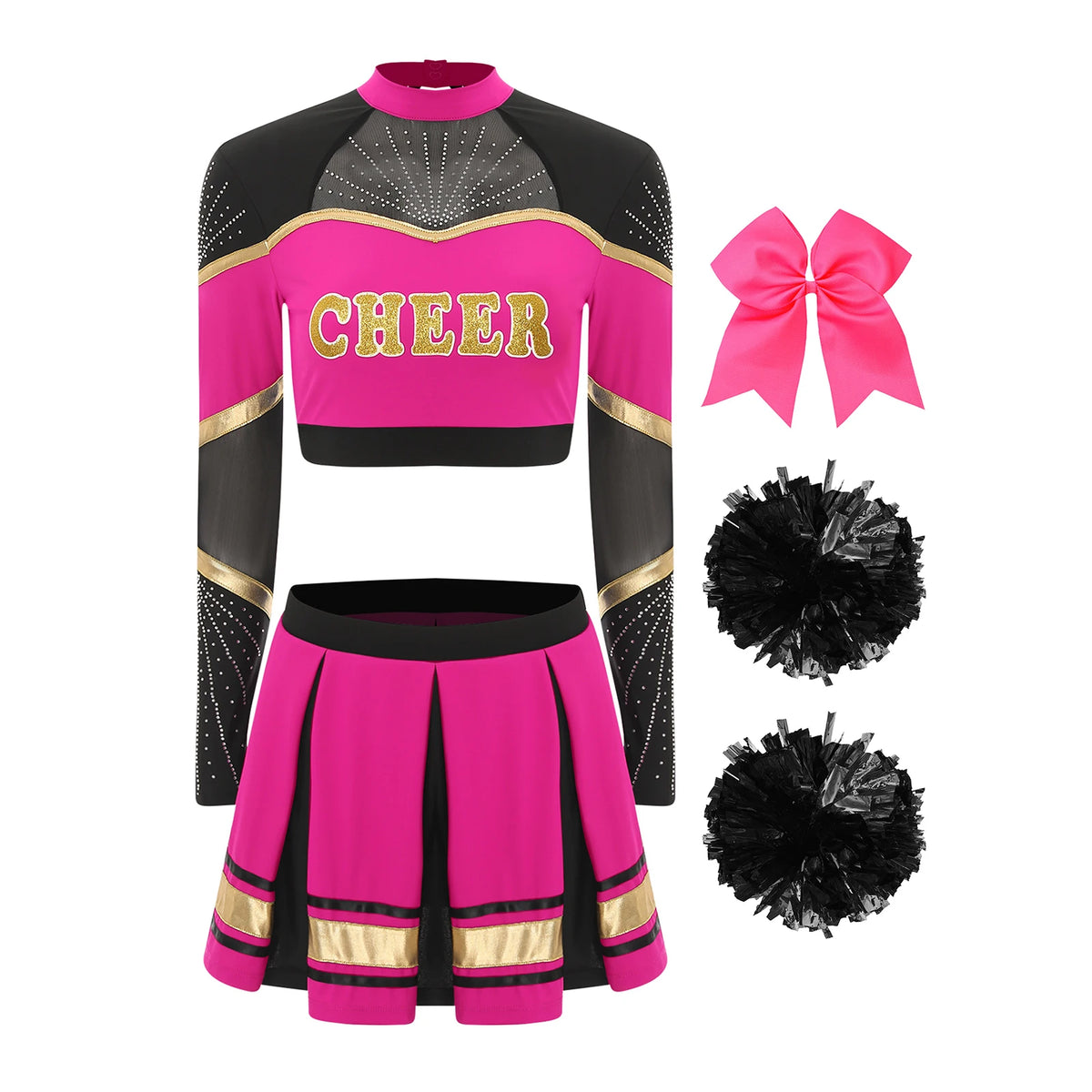Women's Cheerleading Performance Costume Set with Crop Top and Skirt