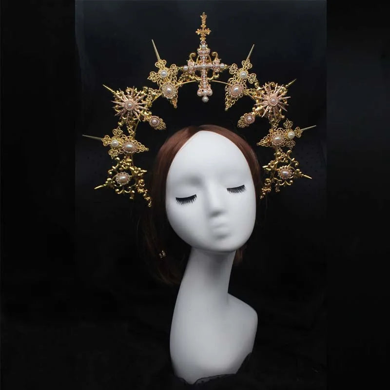 Baroque Gold Halo Headband Tiara - Lolita Vintage Goddess Style