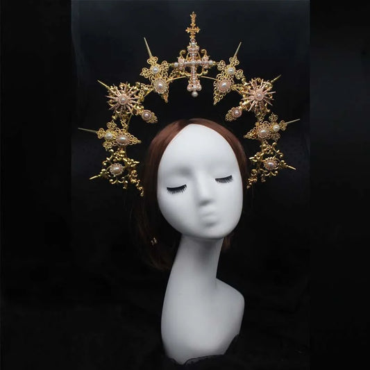 Angel Virgin Mary Baroque Gold Halo Goddess Headpiece Lolita Vintage KC Headband Tiara Headwear Accessories