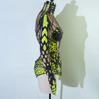 Women's Green Rhinestone Bodysuit High Elasticity Dance Outfit