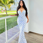 Hugcitar Women Floral Spaghetti Strap Bodycon Maxi Dress