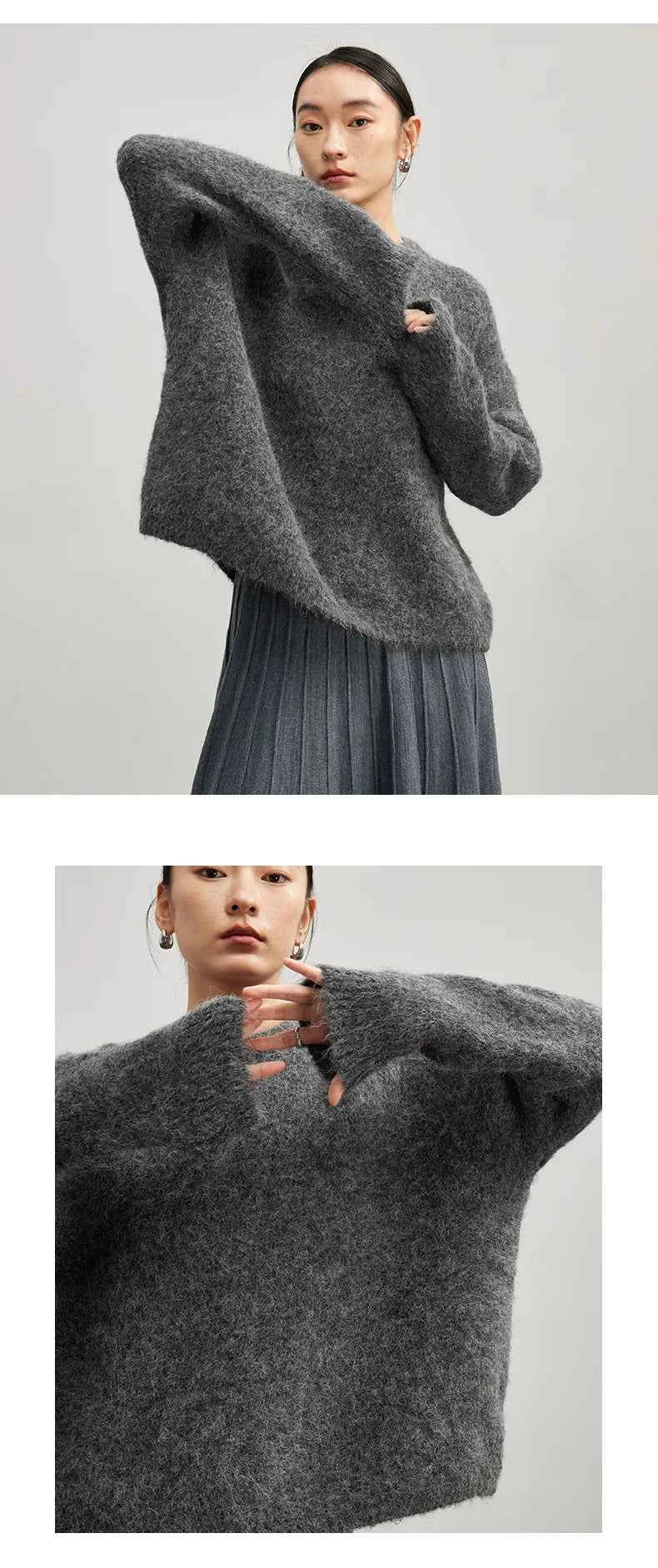 Warm Alpaca Pullovers for Woman, Dropped Sleeved Loose Sweaters, 2025 Fall Winter Top, Camel, Beige