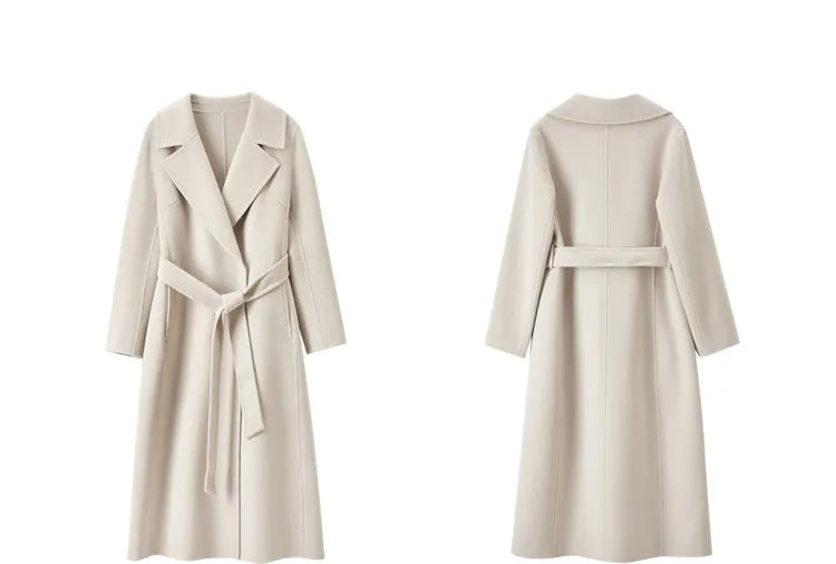 SENTUBILA Women's 100% Wool Long Wrap Coat with Belted Waist
