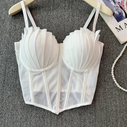 korean fashion mesh summer Fashion fishbone camis Corset  Slim Hotsweet Tank Top Women sweet crop top SS69