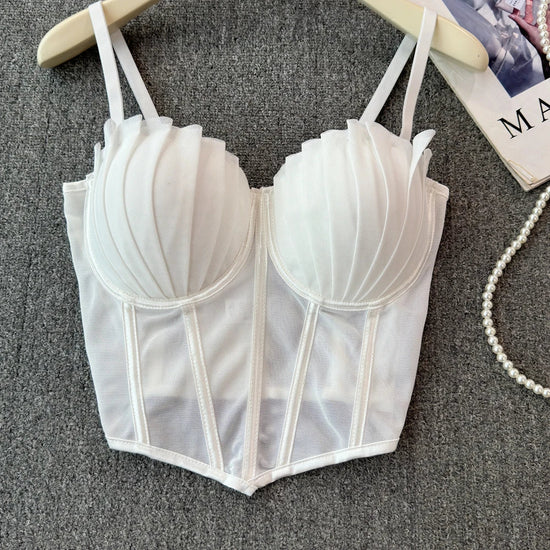 korean fashion mesh summer Fashion fishbone camis Corset  Slim Hotsweet Tank Top Women sweet crop top SS69