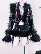 Gothic Rivet Faux Leather Jacket - Short Distressed Style