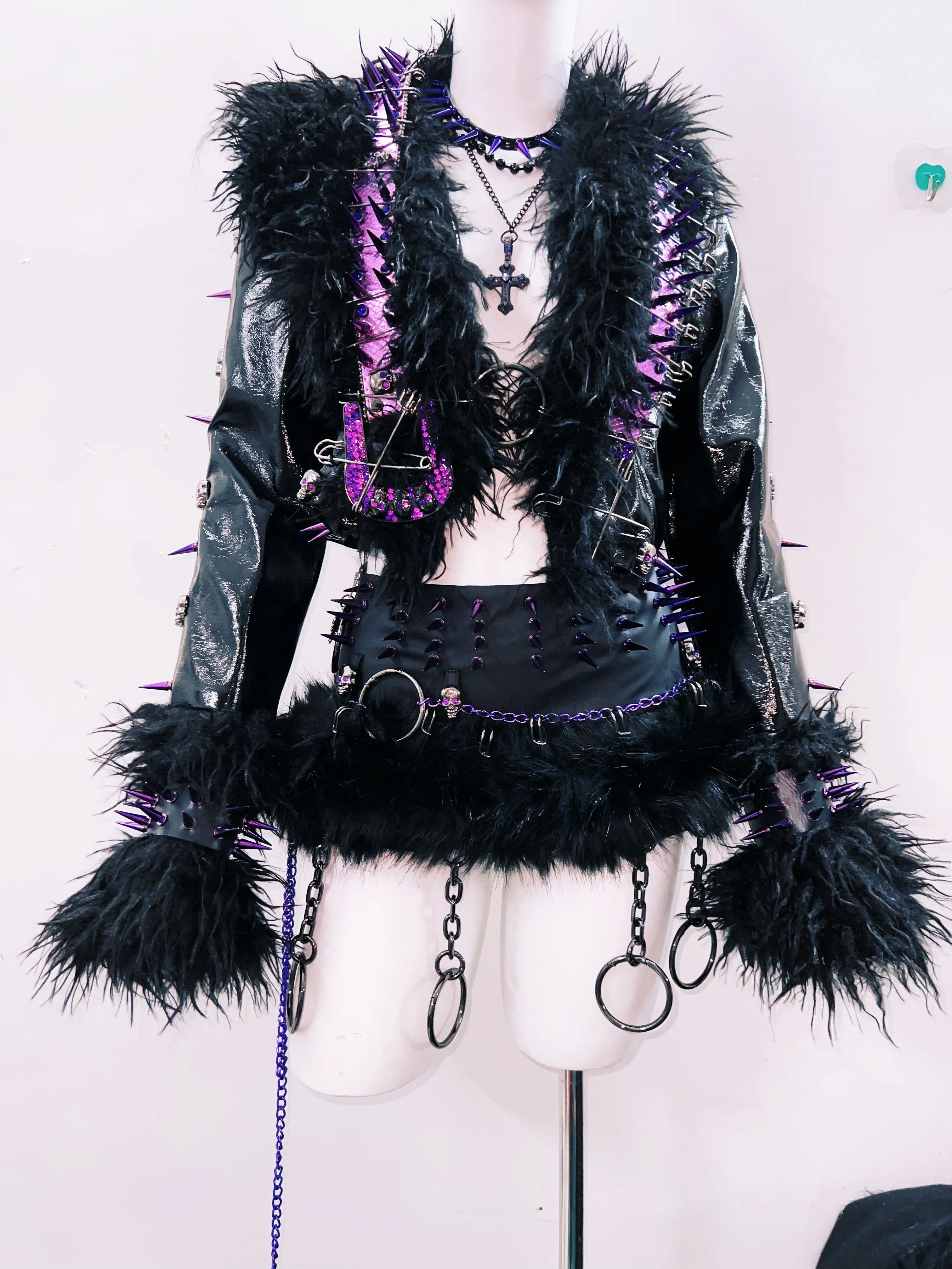 Gothic Rivet Faux Leather Jacket - Short Distressed Style