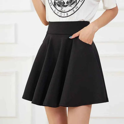 New Black Pocket Shorts Skirt Women's Basic Safety Pants Skirts School Flared Casual Mini Skater Medium Pleated Plus Size 4XL