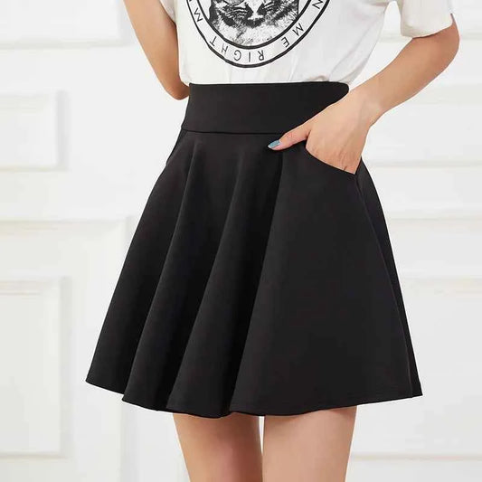 New Black Pocket Shorts Skirt Women's Basic Safety Pants Skirts School Flared Casual Mini Skater Medium Pleated Plus Size 4XL