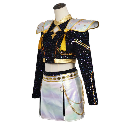 HHYRCOS Unisex Black Shiny Polyester Suit Halloween Anime Cosplay Costume