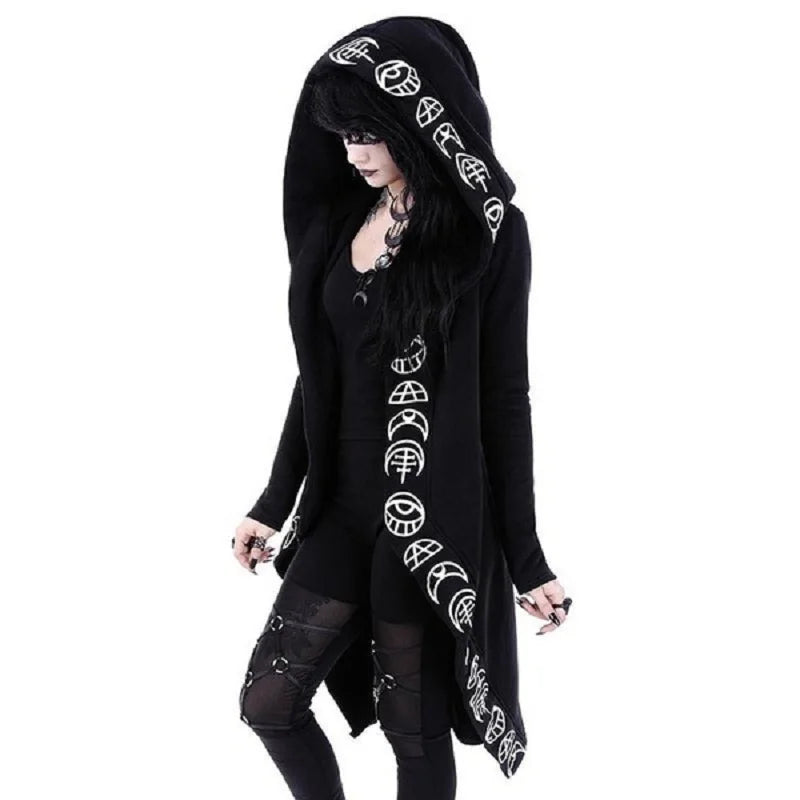 Fashion Trend Ladies Punk Moon Pattern Printing Long-sleeved Cardigan Sweater Long Style SS69