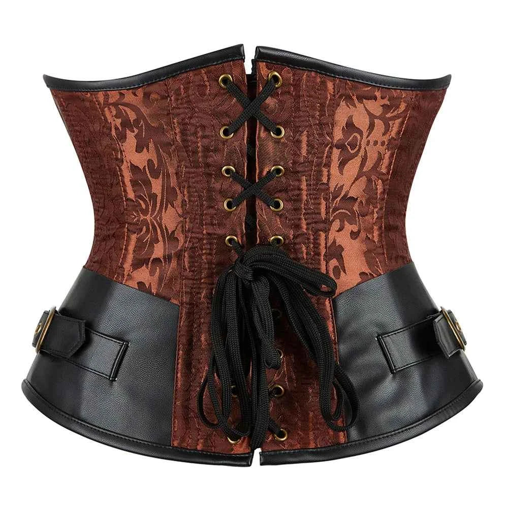 SS69 Women's Jacquard Underbust Corset Belt, Vintage Steampunk Lace-Up Top