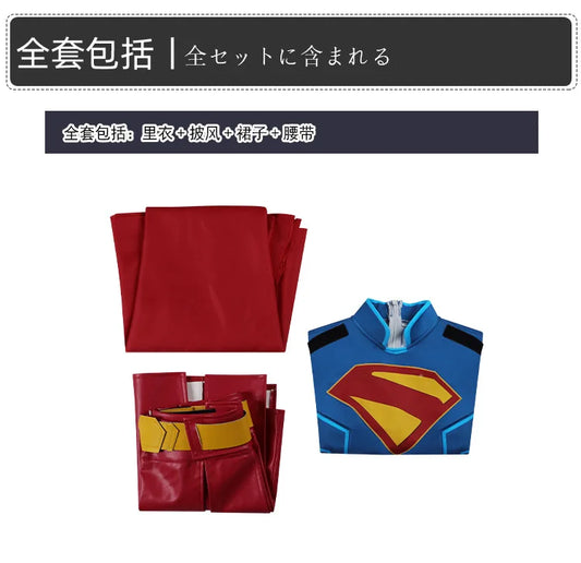 Super Girl cosplay costume, Tomorrow's Girl cosplay costume, Halloween stage performance, complete set of costumes with cloak