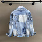 Retro Diamonds Embedding Floral Embroidery Denim Coat Spring Flowers Sequins Appliques Slim Jeans Jacket Cowboy Cardigan Jaqueta SS69
