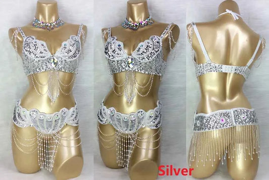 Sexy belly dance BRA+belt 2piece/ set costume set hot girl stage dance show clothing party evening event wear