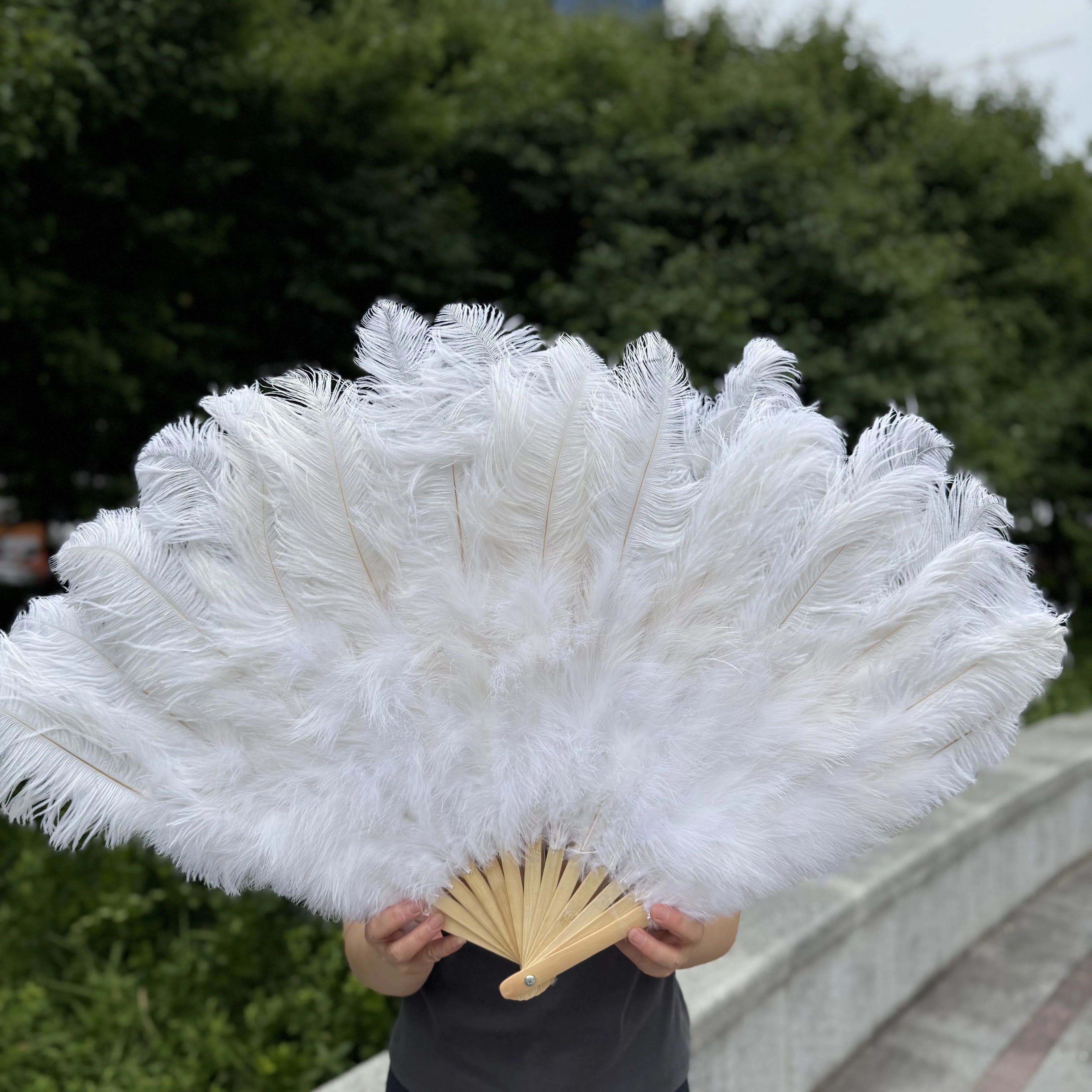 Large Ostrich Feather Fan 130cm - Carnival & Stage Performance
