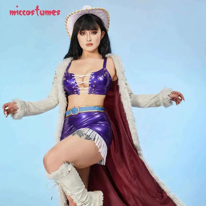 Miccostumes Women's Anime Cosplay Costume Bra and Miniskirt with Long Coat and Hat Halloween Cosplay Costumes