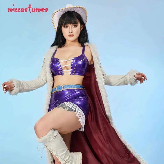 Miccostumes Women's Anime Cosplay Costume Bra and Miniskirt with Long Coat and Hat Halloween Cosplay Costumes