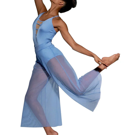 MiDee Women's Contemporary Dance Leotard with Mesh Culotte Pants Set