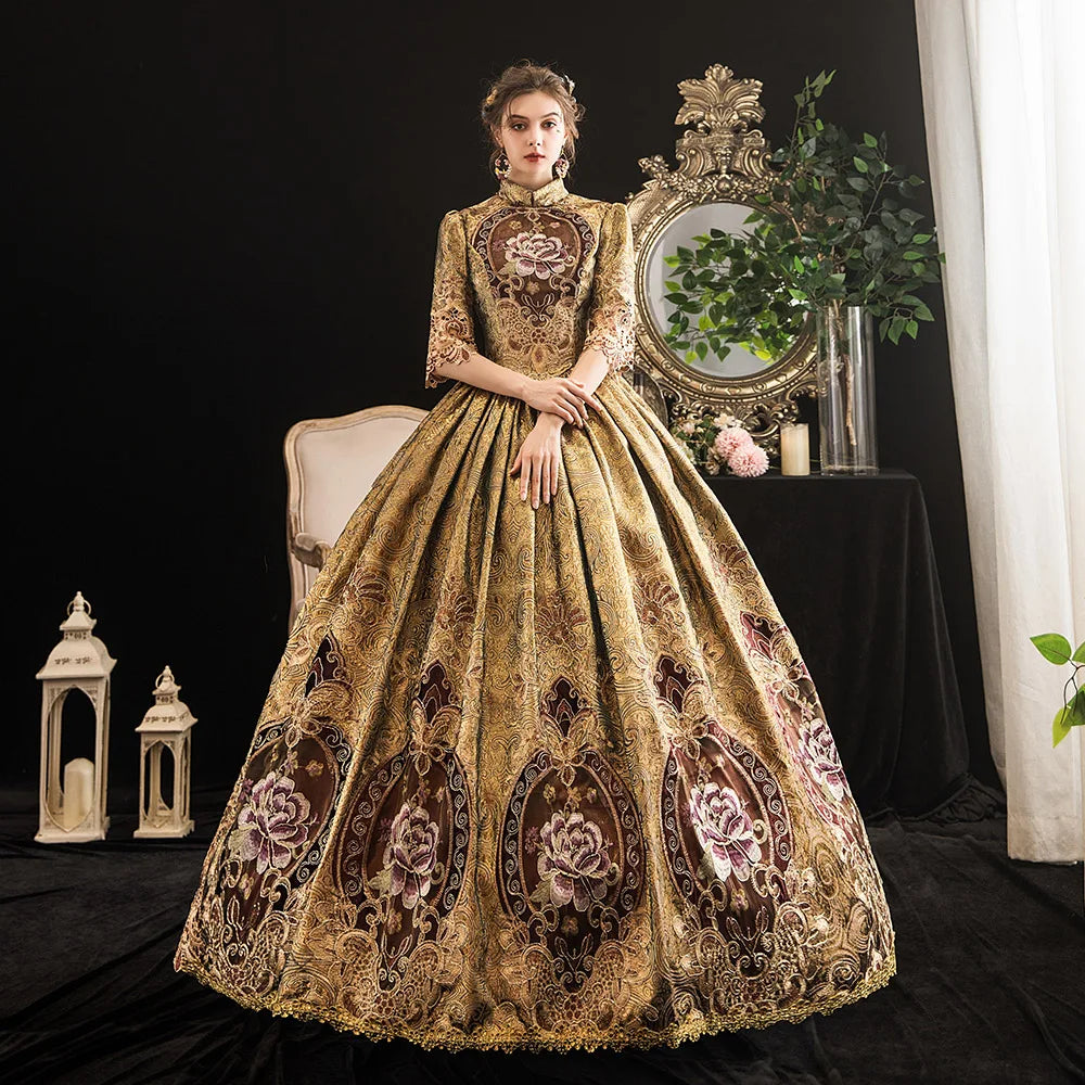 Victorian Masquerade Dresses for Women, Renaissance Dress, 18th Century, Baroque Rococo Marie Antoinette, Historical Clothing SS69 214.69 Gold / XXXL